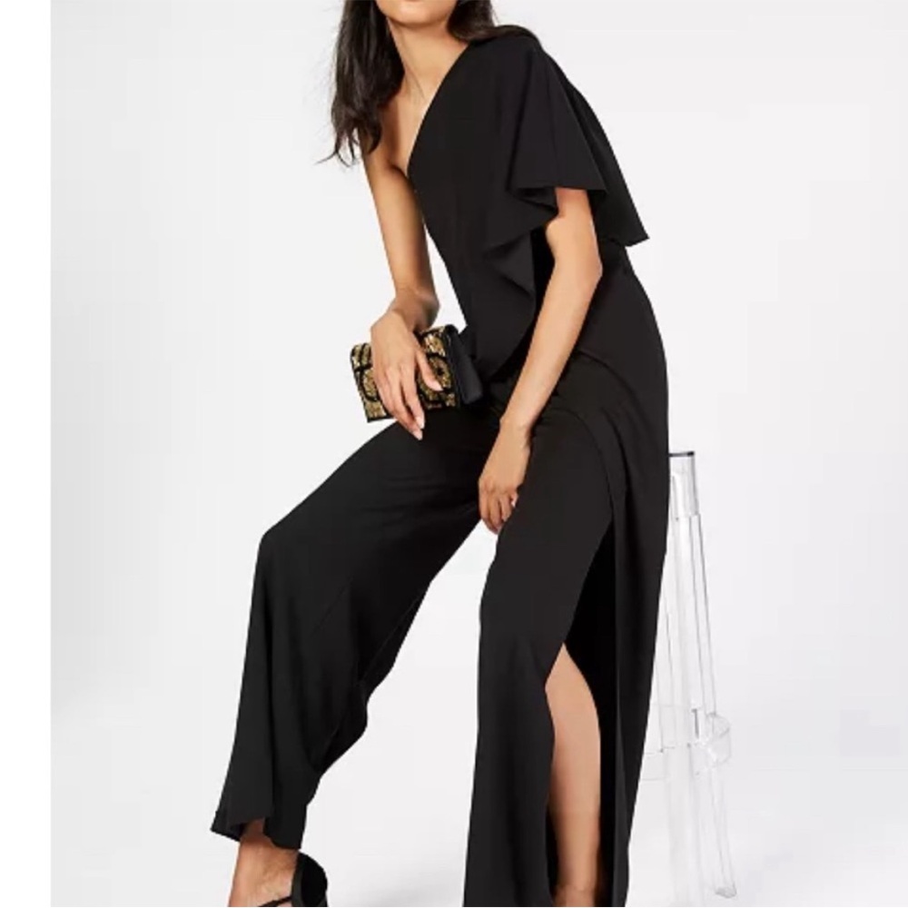 Adrianna Papell One Shoulder Jumpsuit black Romper SZ 4